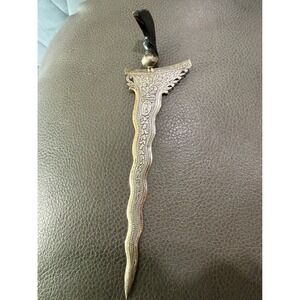 Antique Kris Dagger Ornate sterling Silver Blade Carved Handle 7"